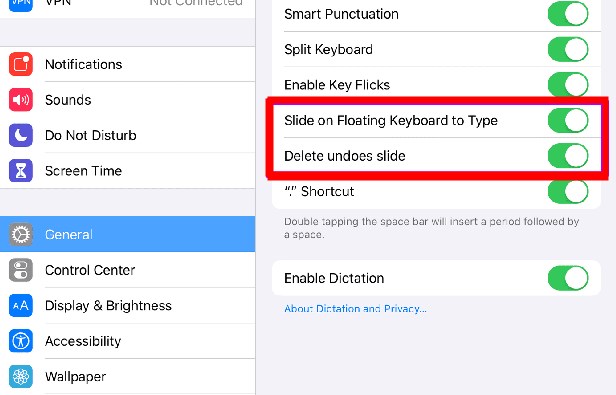 enable slide to type on ipad