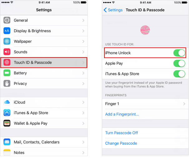 check touch id option