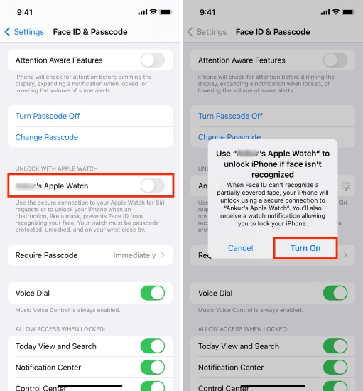 enable unlock iphone with apple watch