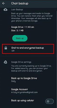 encryoted backup whatsapp