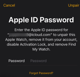 enter apple id password to unpair apple watch