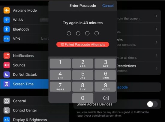 enter correct screen time settings to find forgot passcode option