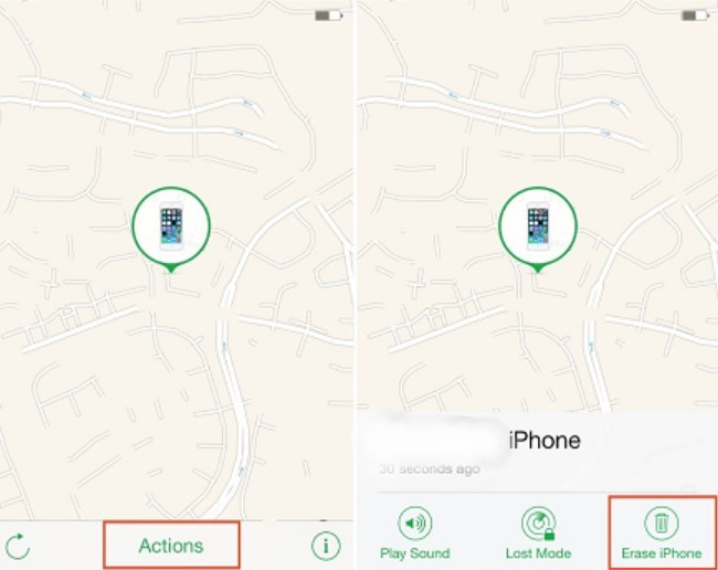 erase iphone via find my app