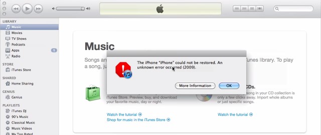 itunes error 2009