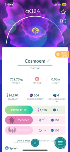 evolve cosmoem in pokemon go