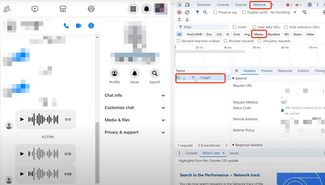 extract audio from messenger via chrome