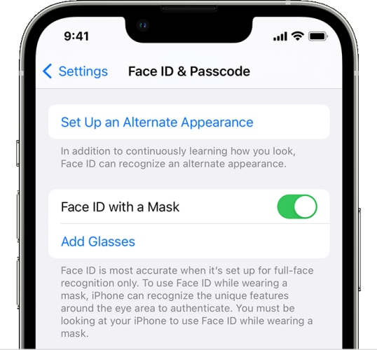 face id with a mask