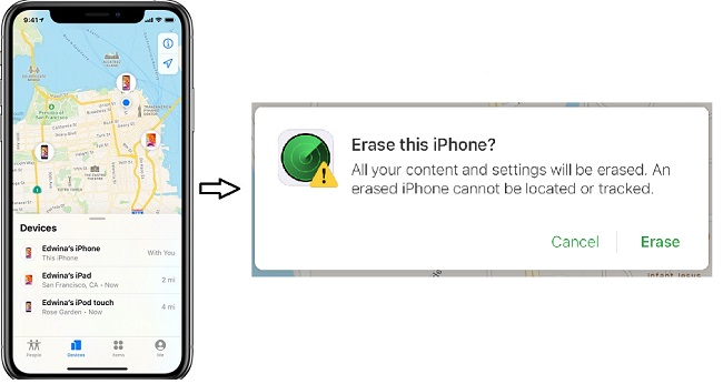 use find my app to factory reset locked iphone without itunes