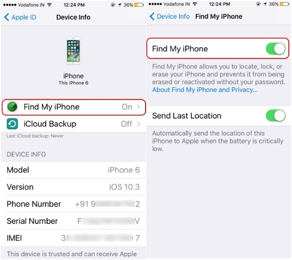 turn off find my iphone