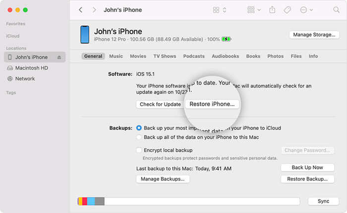 restore iphone from itunes