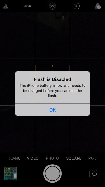 low battery casues iphone flashlight greyed out
