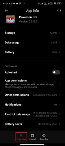 force stop pokémon go on android