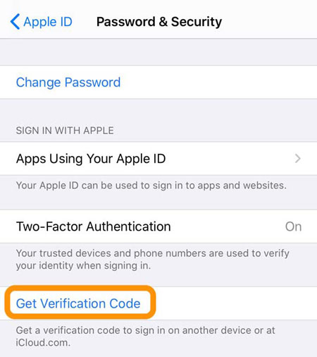 get verification code from iphone