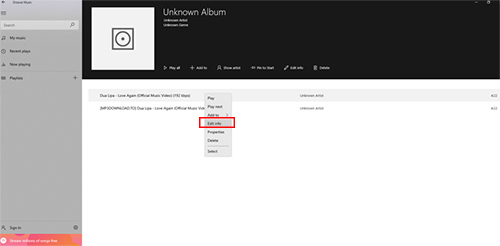 groove music edit info