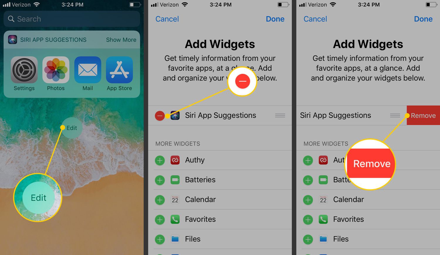 how to remove siri suggestions widgets