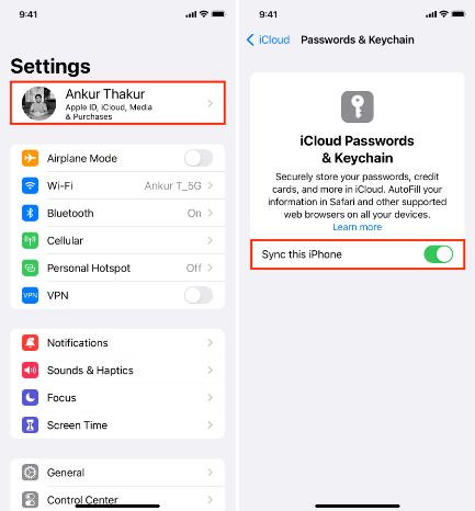 enable icloud passwords and keychain