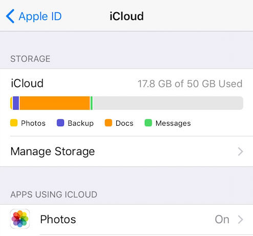 check the storage of your icloud