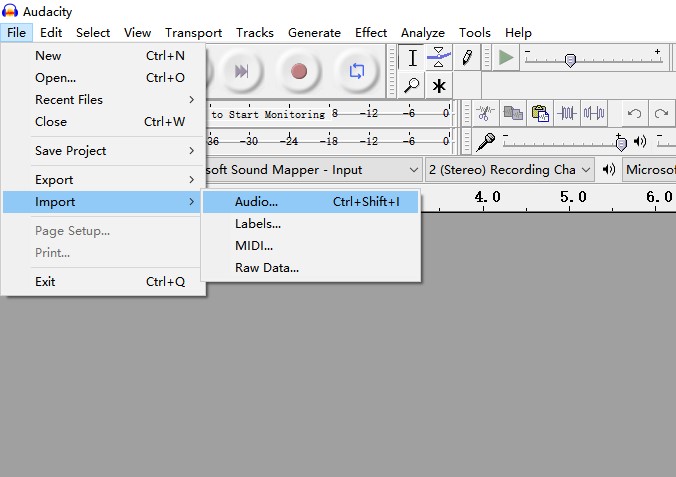 import audio file in audacity