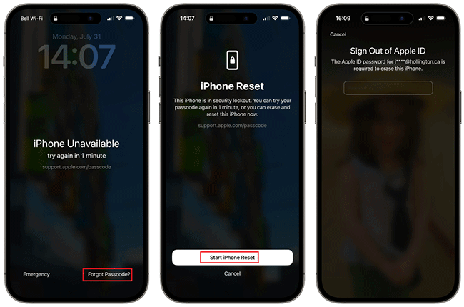 start iphone reset to bypass security lockout