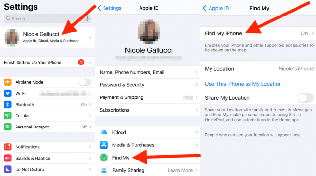 disable find my iphone