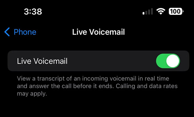 turn live voicemail on and off