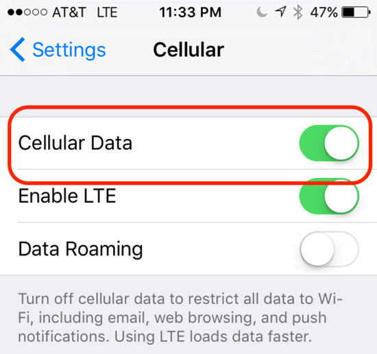 check cellular data