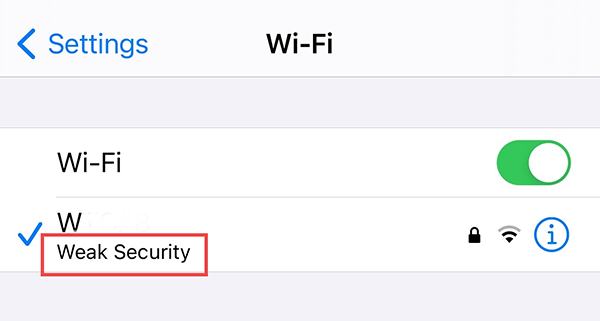 weak security wifi on iphone