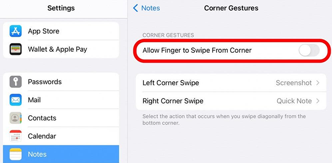 corner gestures settings on ipad