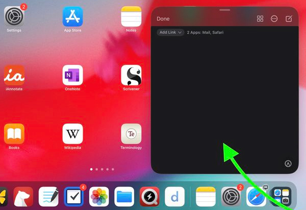 swipe to create quick notes on ipad