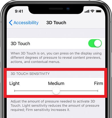 adjust 3d or haptic touch sensitivity