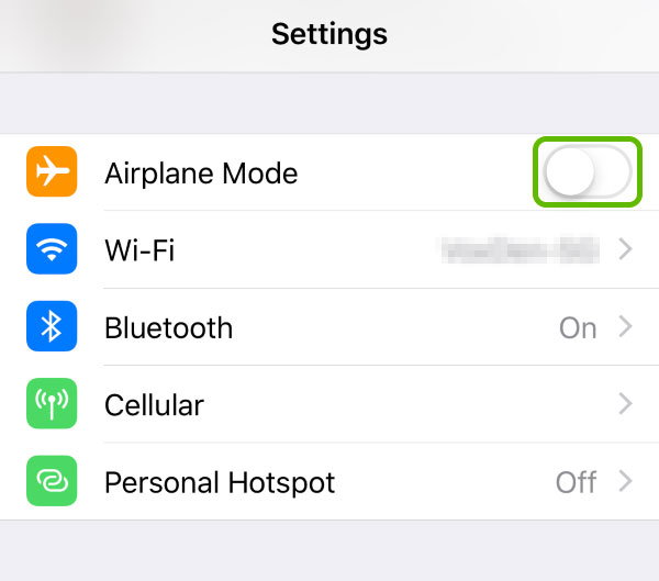 turn on and off airplane mode