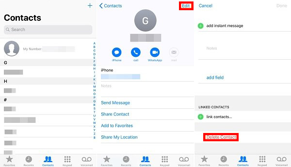 delete contact on iphone