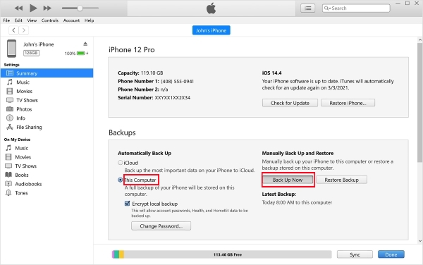 backup iphone to itunes on pc