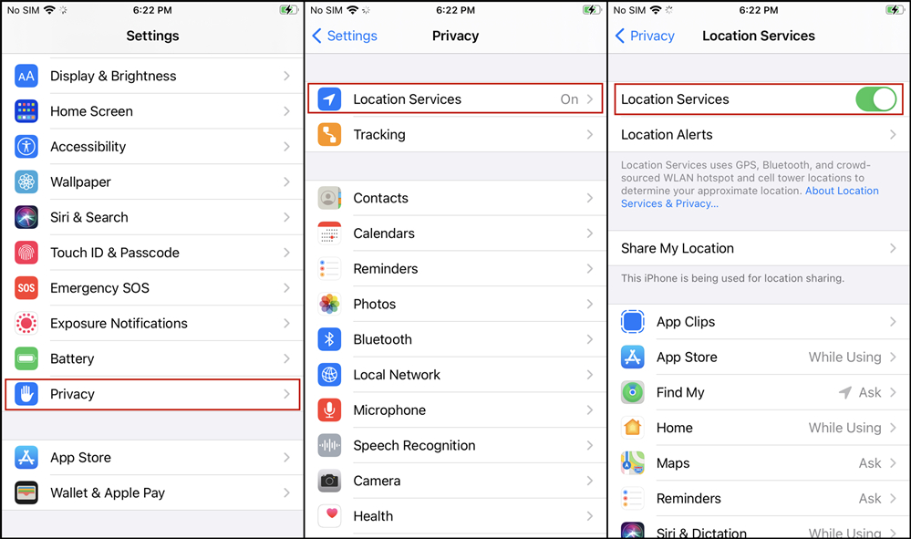 how to turn on location services on iphone
