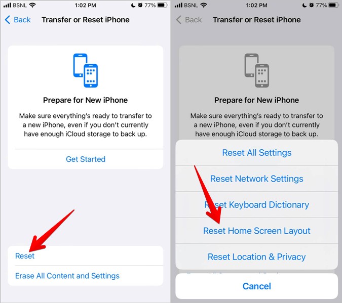 reset home screen layout to repair iphone camera icon missing