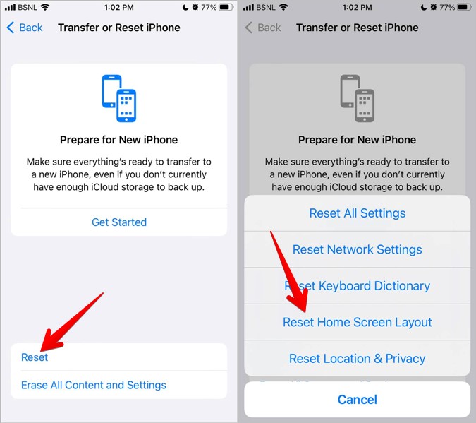 reset home screen layout on iphone
