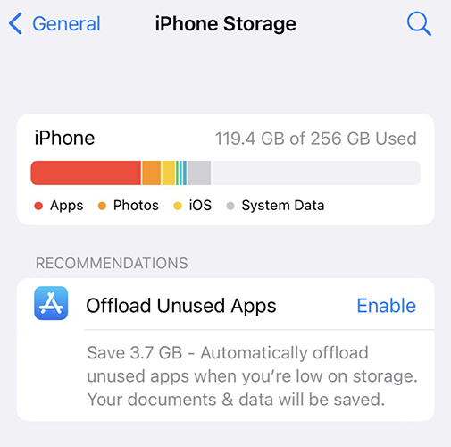 check storage space