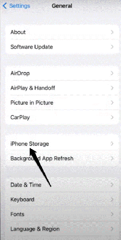 press on iphone storage