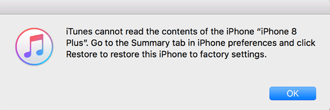 itunes cannot read the contents of the iphone