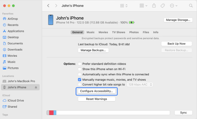 itunes configure accessibility