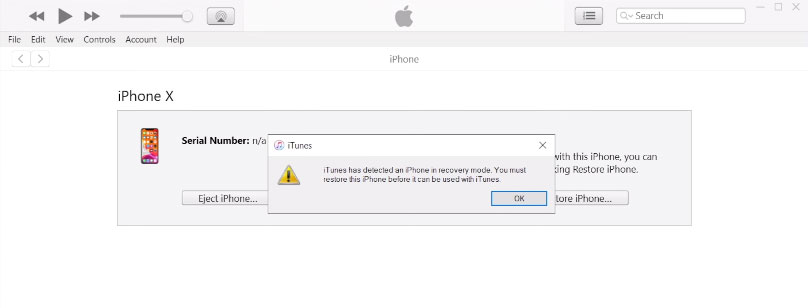 itunes indicate iphone x in dfu mode