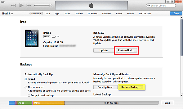 restore ipad with itunes