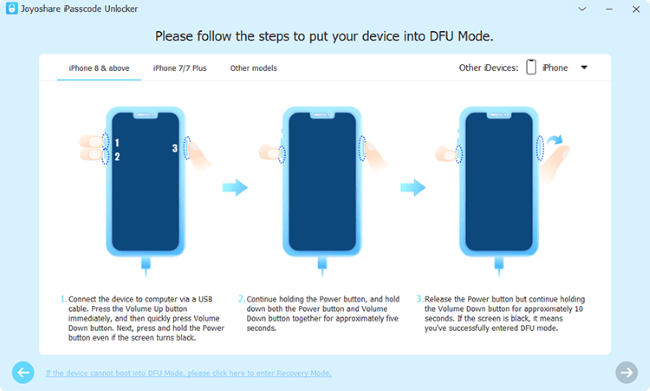 joyoshare iphone unlocker enter dfu mode