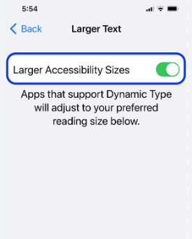 turn off accessibility sizes