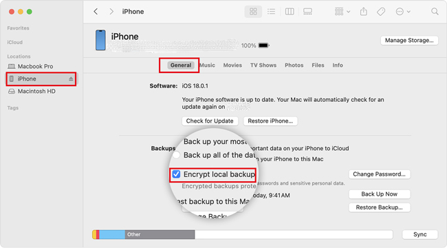 how to uncheck encrypt local backup