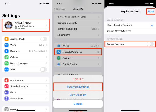 disable password for free apps