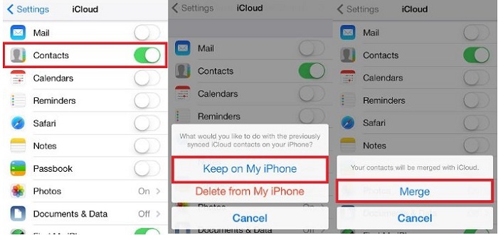 merge icloud contact