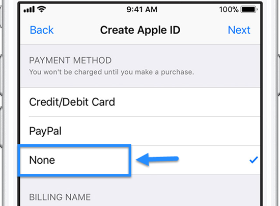 no none option for apple id payment