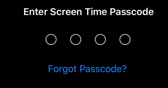 no option for forgot screen time passcode