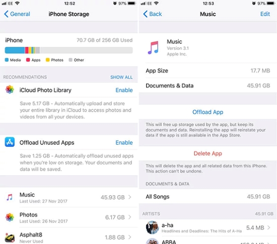 offload apple music app on iphone